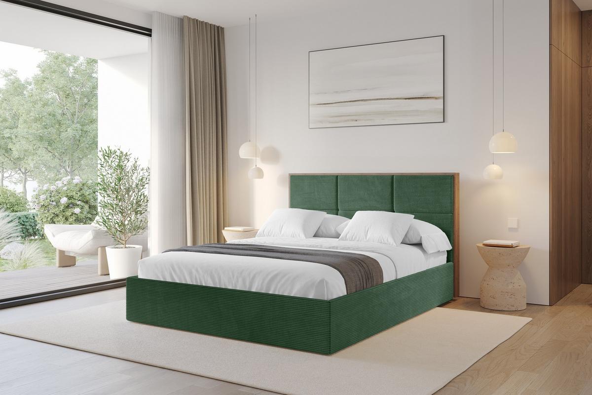 POLSTERBETT mit Bettkasten und Lattenrost, Boxbett ohne Matratze - LILA 160x200 Grün - Olivgrün, Holzwerkstoff/Textil (160/200cm) - ALTDECOR