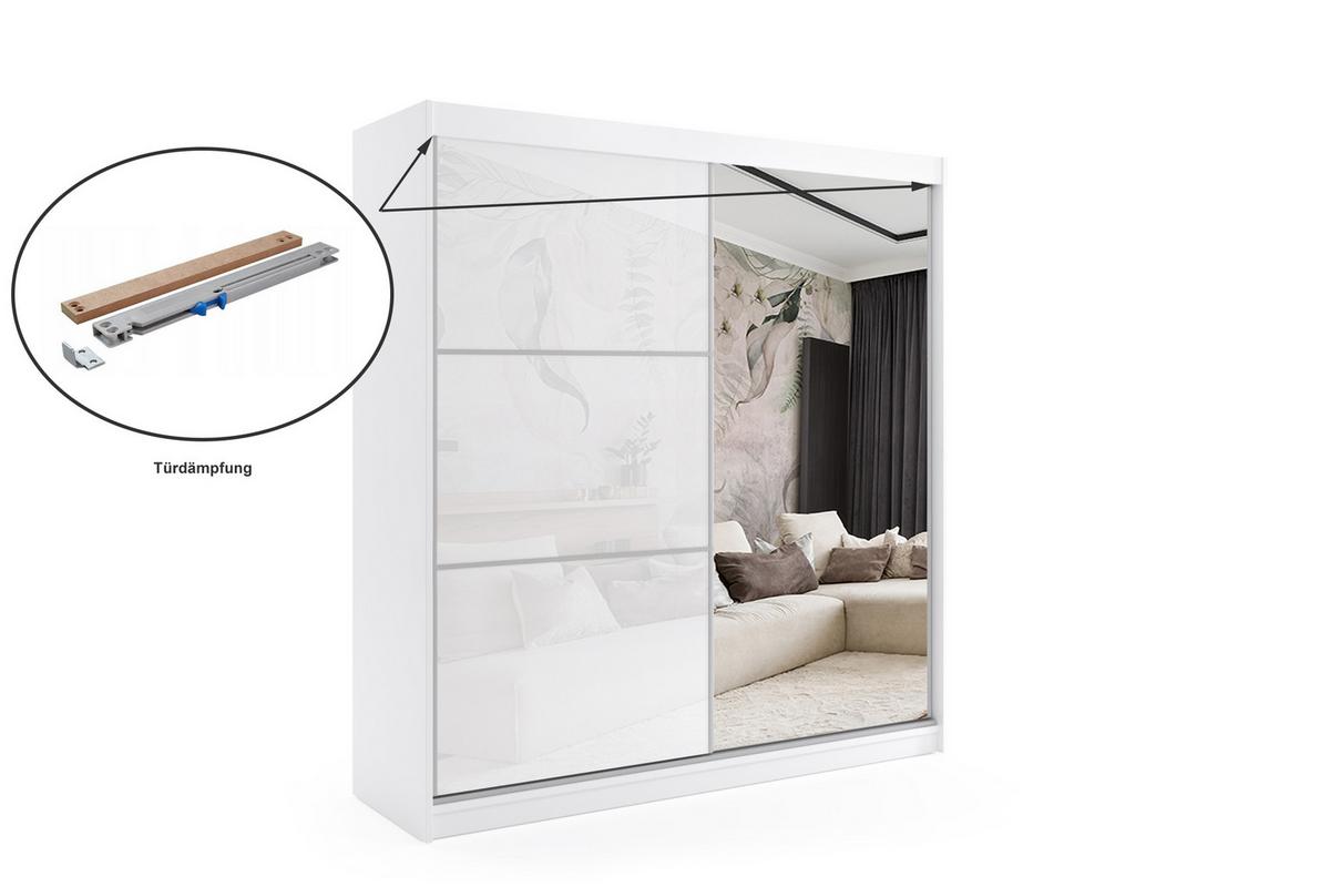 KLEIDERSCHRANK mit Spiegel-Schiebetüren und Aluminium-Leisten - VIVI - 200 cm Schwarz - Schwarz, Holzwerkstoff (200/216/61cm) - ALTDECOR