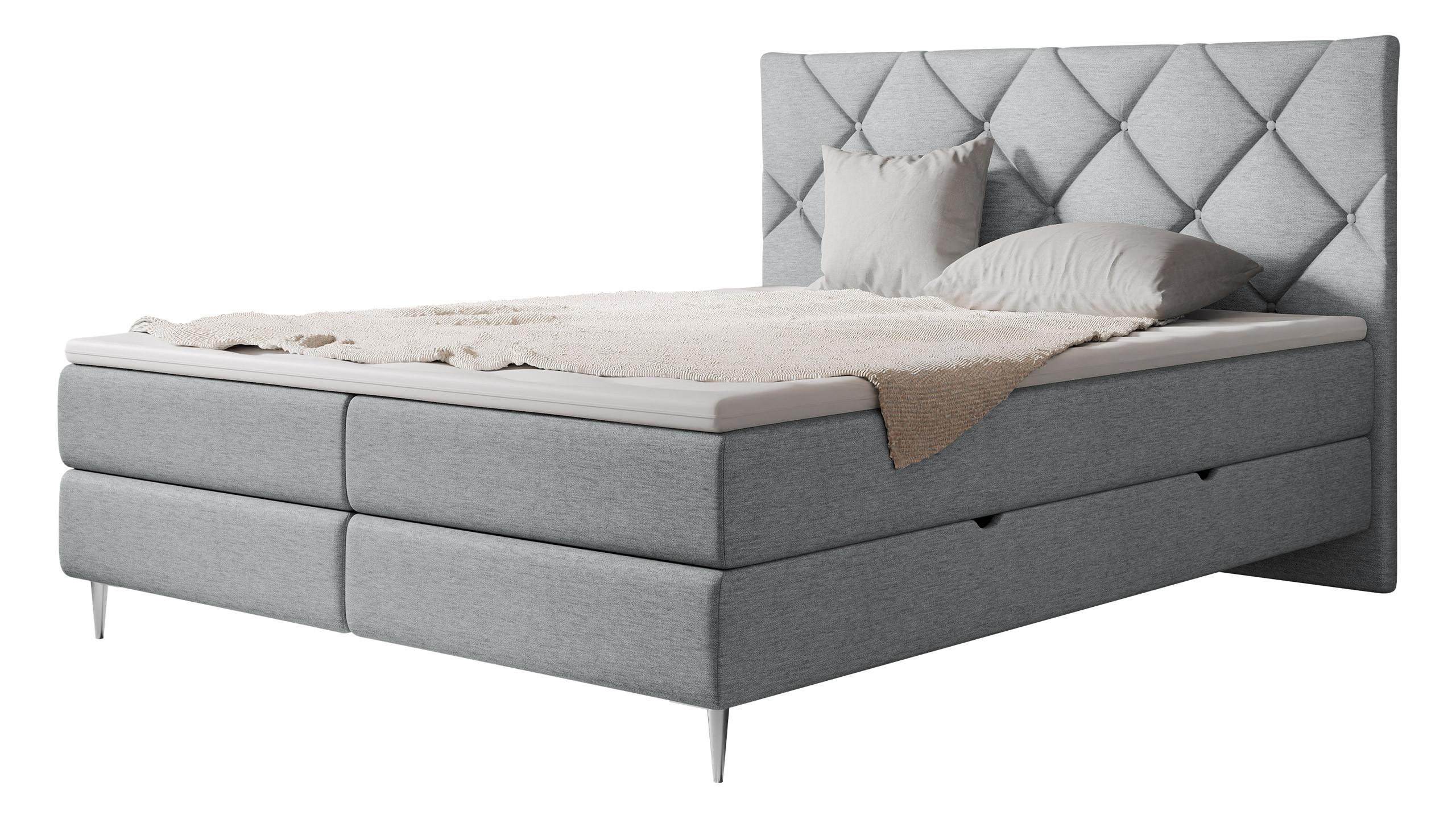 BOXBETT Letra - H3 - Chromfarben/Hellgrau, Holz/Textil (140/200cm) - MIRJAN24