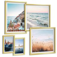 BILDER SET 5er Set - 50x50 cm & 20x30 cm & 40x60 cm Goldrahmen - Vögel im Flug, Himmel, Mond - Goldfarben, Kunststoff (40/60cm) - TULUP