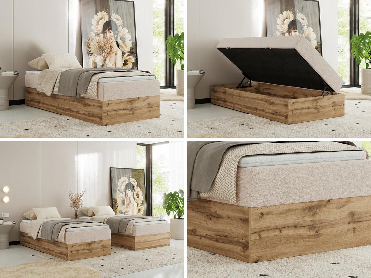 BOXBETT WOOD ZERO 90/200 - Creme Struktur - H3 - Topper Visco - Creme, Textil (90/200cm) - MKS