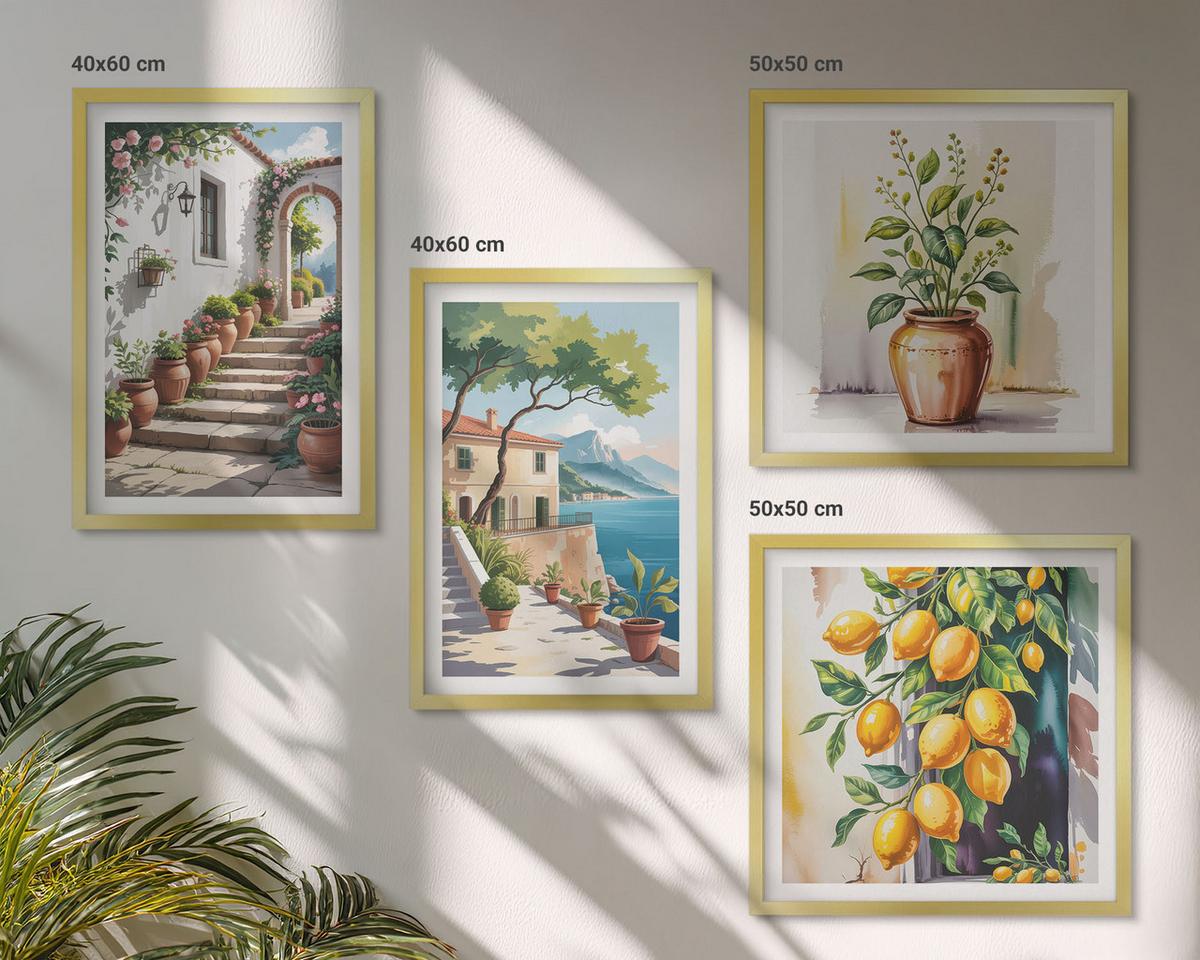 BILDER SET 4er Set - 50x50 cm & 40x60 cm Goldrahmen - Zitronenblüten am Meer - Goldfarben, Kunststoff (50/50cm) - TULUP