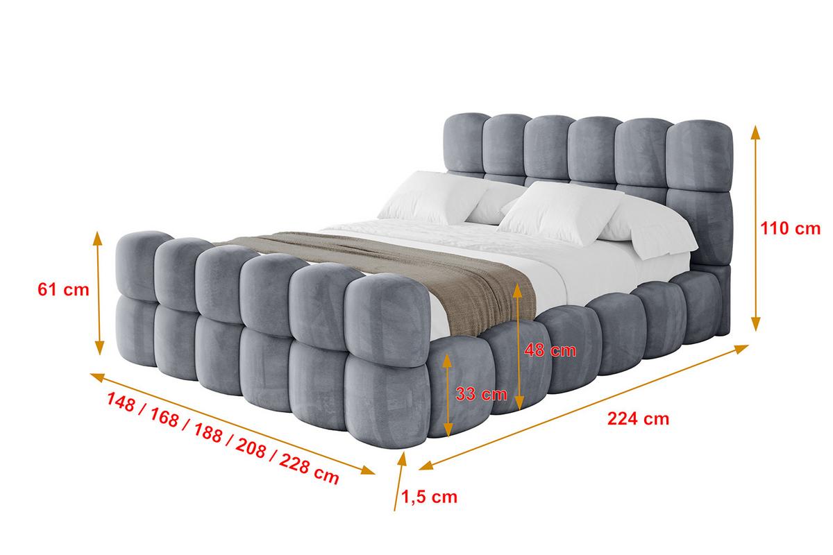 POLSTERBETT mit Bettkasten, Fußteil und Lattenrost, Bett mit Matratze H3/H4 - LEYA-Z 200x200 Grau - Grau, Holzwerkstoff/Textil (200/200cm) - ALTDECOR