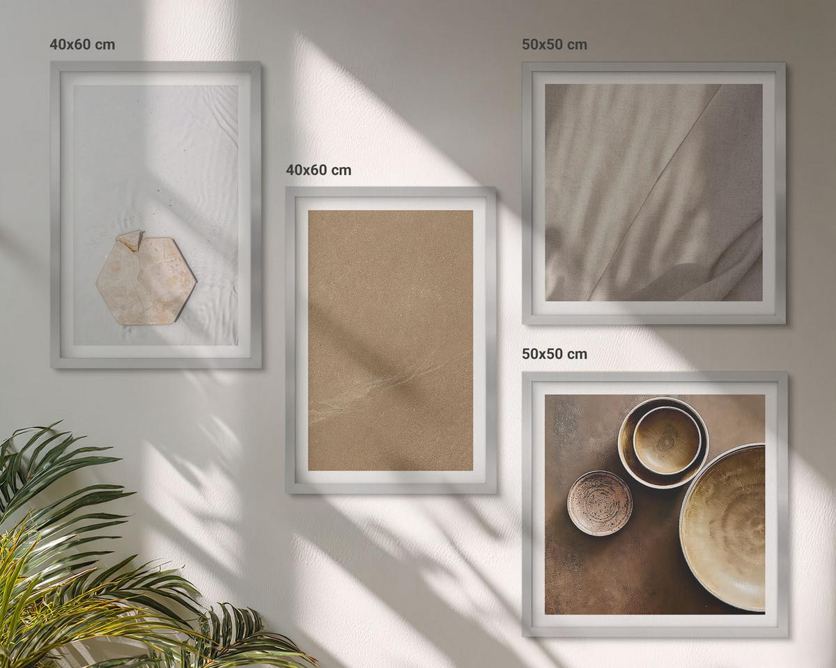 BILDER SET 4er Set - 50x50 cm & 40x60 cm Silberner Rahmen - Minimalistische warme Texturen - Silberfarben, Kunststoff (50/50cm) - TULUP