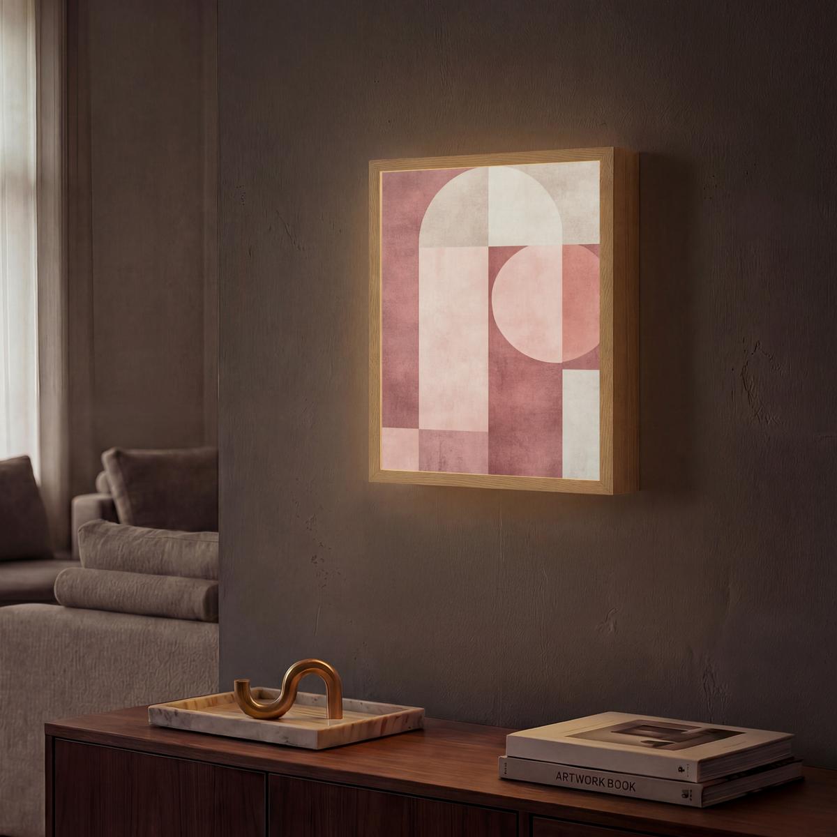 WANDLEUCHTE MIT AKKU Figuren - Abstrakt - Rosa 30x40 cm - Altrosa, Holzwerkstoff (30/40/8cm) - OnlyWow