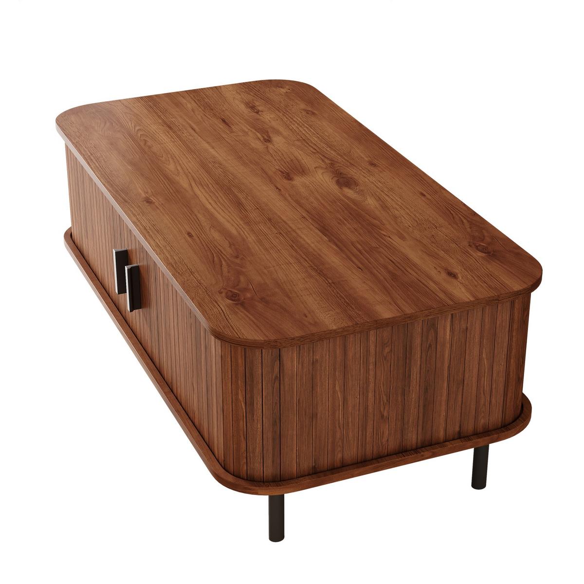 COUCHTISCH Nussbaum Rechteckig mit Schiebetüren Lamellenoptik & Stauraum - Walnussfarben, Holzwerkstoff (55/120/45cm) - Urban Meuble