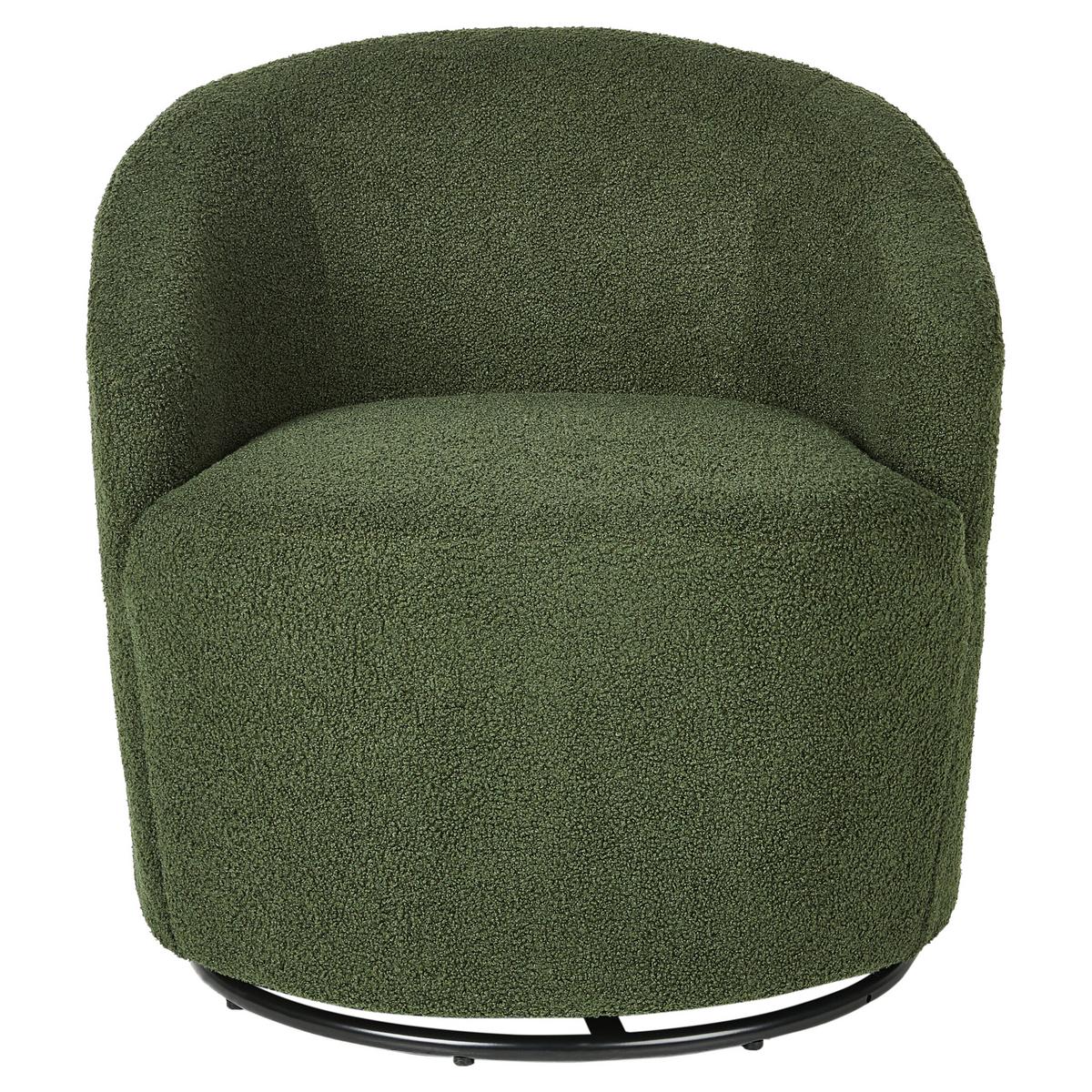 DREHSESSEL Bouclé Dunkelgrün Davik - Schwarz/Grün, Textil (62/67/63cm) - Beliani