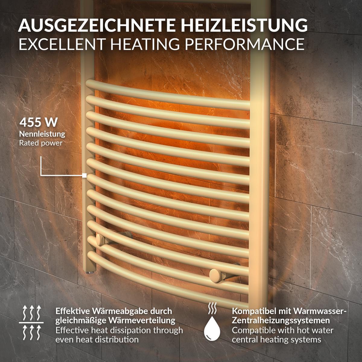 HANDTUCHHEIZKÖRPER 500 x 1200 mm Beige Badheizkörper gebogen mit Seitenanschluss - Beige, Metall (50/120/3cm) - LuxeBath