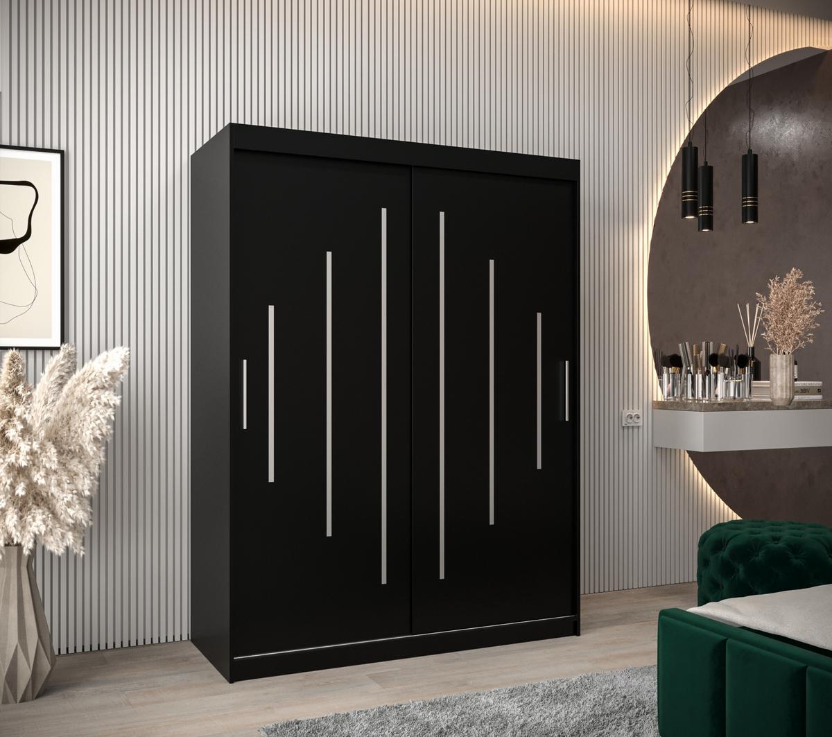 SCHWEBETÜRENSCHRANK 200/150/62 2-türig - Silberfarben/Schwarz, Holz/Kunststoff (150/200/62cm) - Abiks Möbel