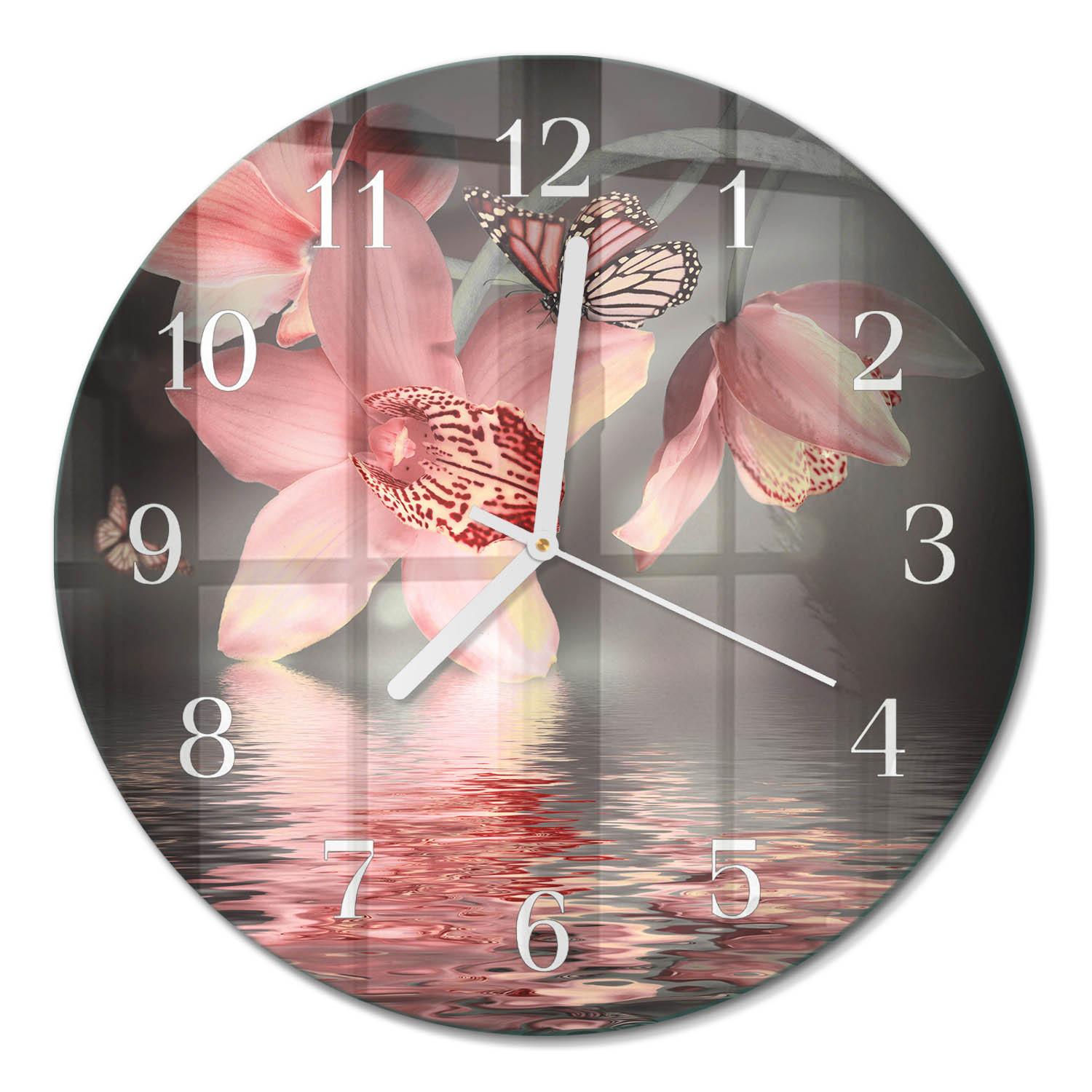 WANDUHR aus Glas Ø30 cm - Orchidee - Pink, Glas (30/30/0.4cm) - TULUP