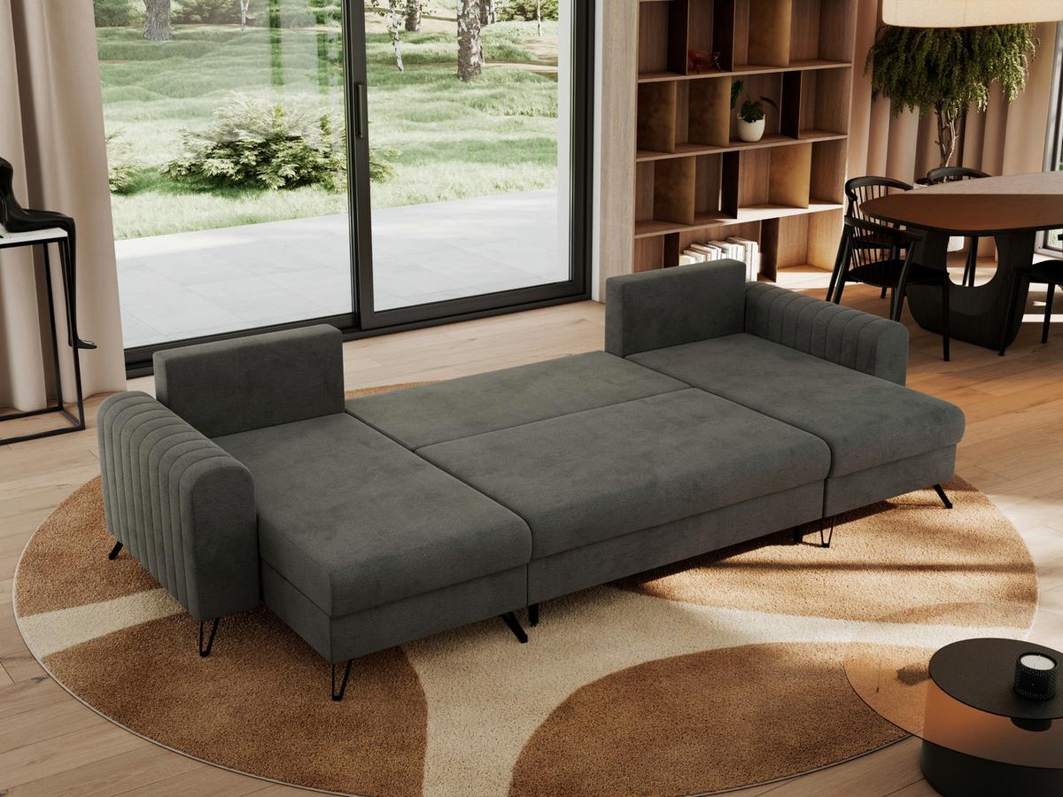 WOHNLANDSCHAFT AXEL U Velvet Dunkelgrau - Schwarz/Grau, Textil/Metall (312/90/140cm) - MKS