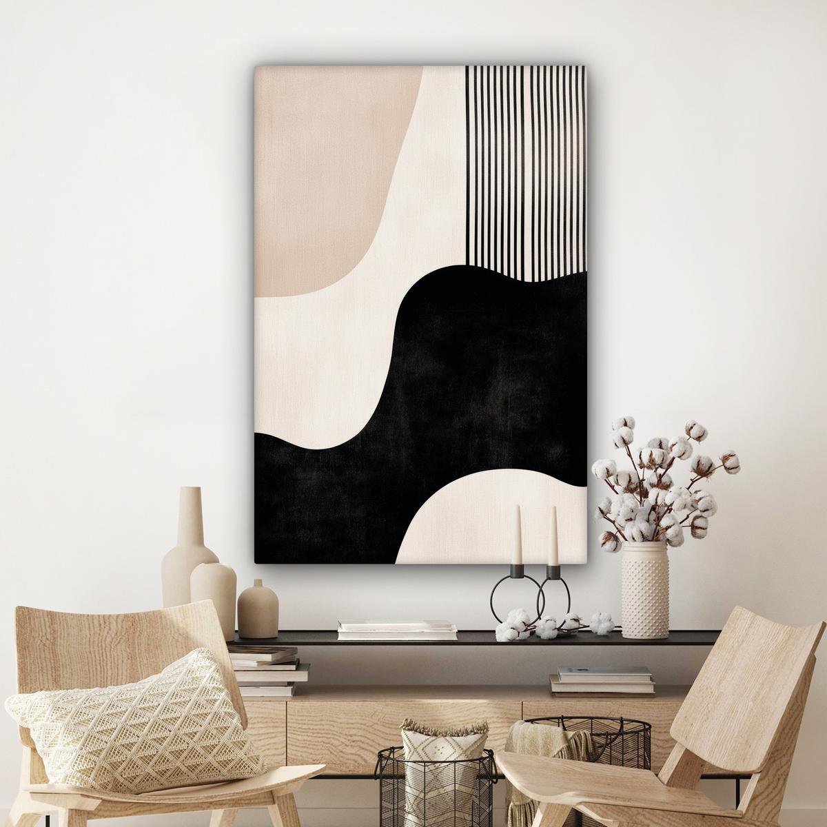 LEINWANDBILD Abstrakt - Japandi - Beige - Modern Deko XXL 80x120 cm - Schwarz, Textil (80/120cm) - MuchoWow