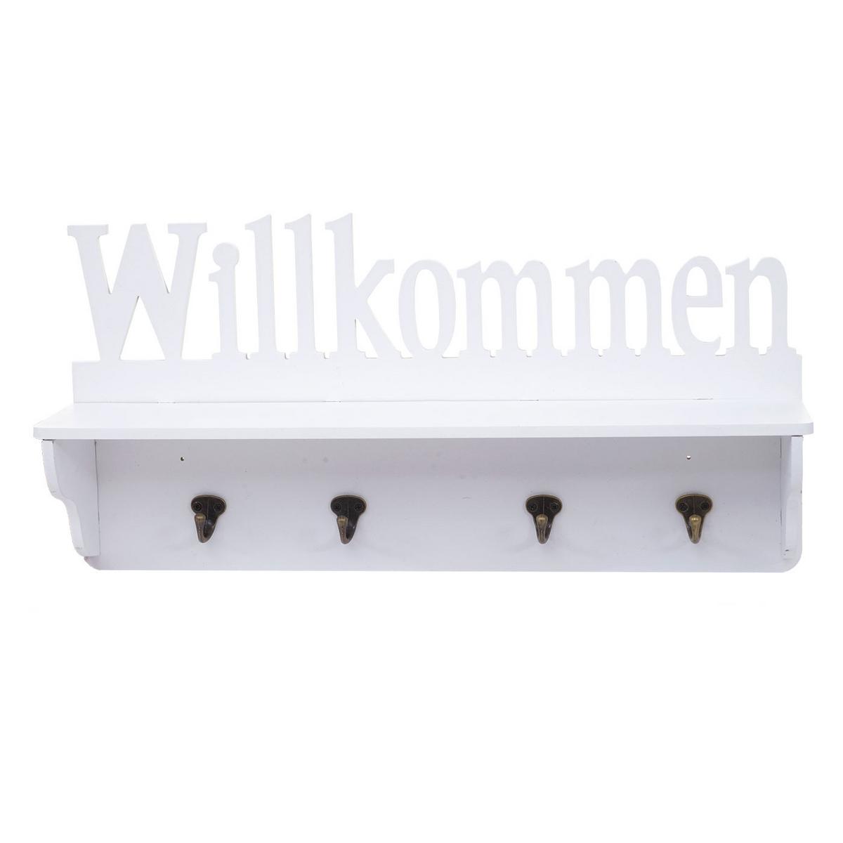 WANDGARDEROBE WILLKOMMEN 4 HAKEN Reinweiß - Weiß, Holz (60/30/13cm) - MCW