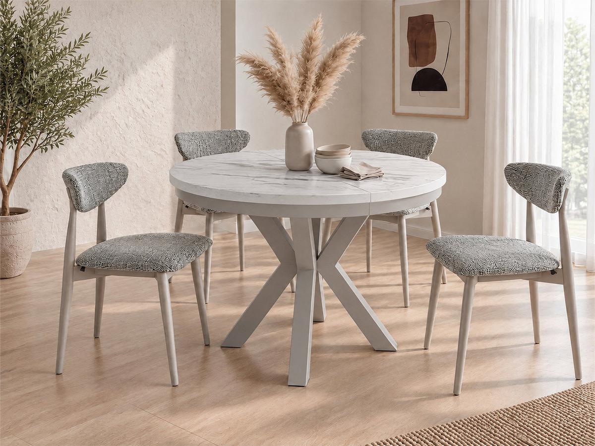 ESSTISCH Clara Grau-Beige runder ausziehbarer, Marmor Weiß 120-200/120/76 cm - Ecru/Grau, Holzwerkstoff/Metall (120/196/76cm) - WFL GROUP
