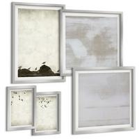 BILDER SET 5er Set - 50x50 cm & 20x30 cm & 40x60 cm Silberner Rahmen - Textur eines Vogelschwarms - Silberfarben, Kunststoff (40/60cm) - TULUP