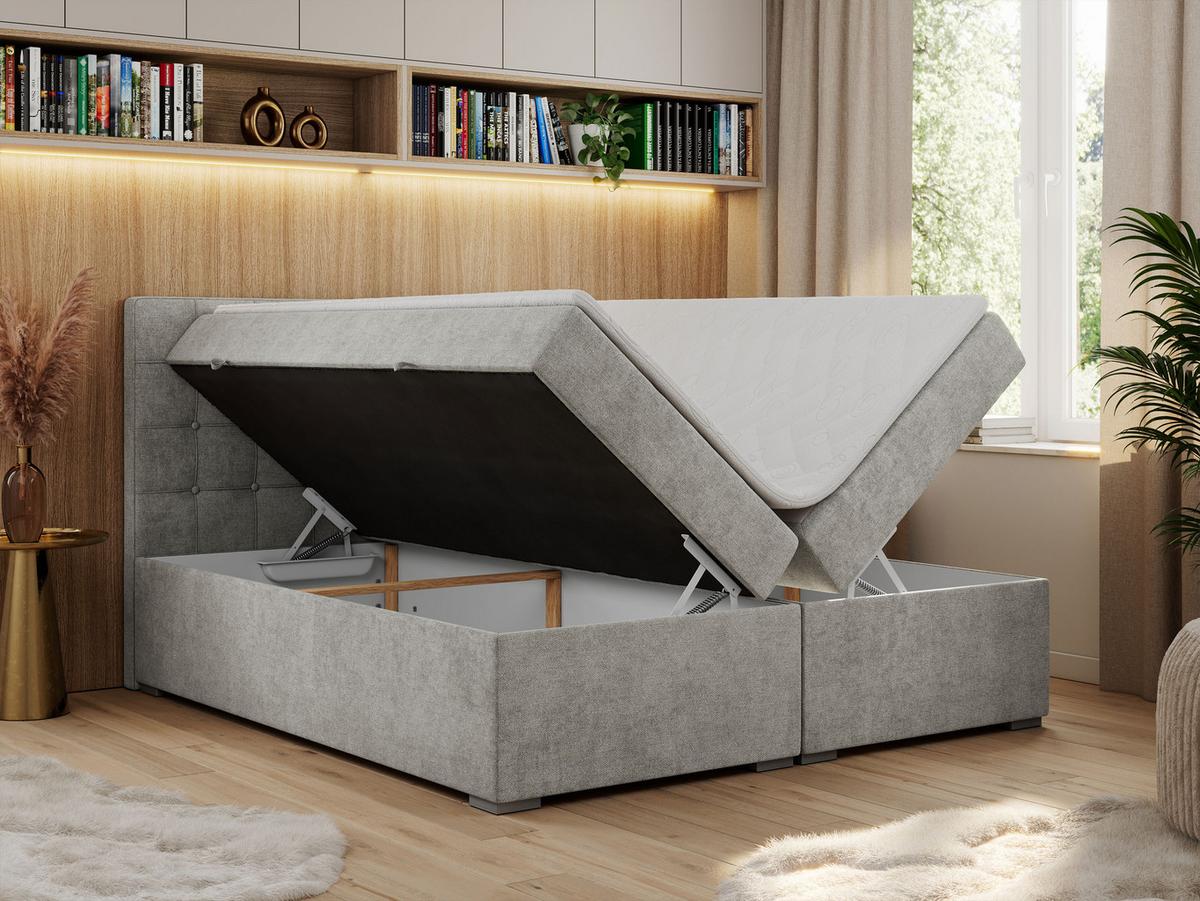 BOXBETT CARMEN 160/200 Hellgrau Struktur - H4 - Hellgrau, Holz/Textil (160/200cm) - MKS