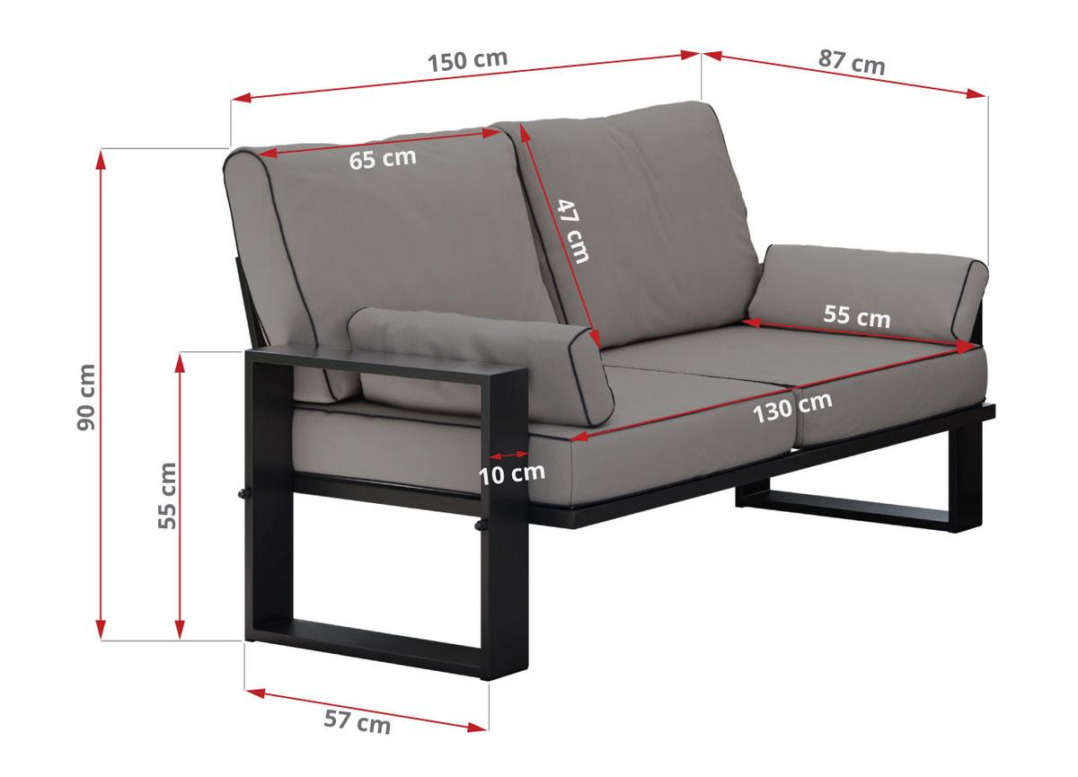 LOUNGESOFA Elba 2 Sitzer - Grau - Grau, Textil (150/90/87cm) - MKS