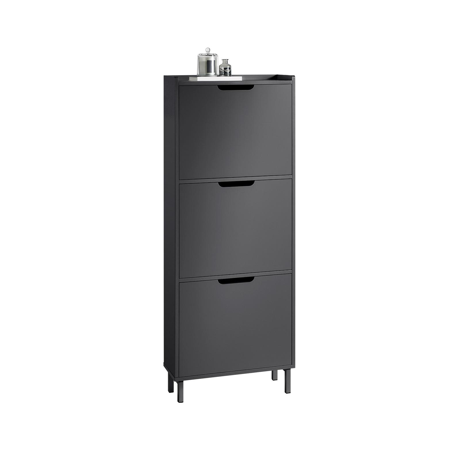 SCHUHSCHRANK mit 3 Klappen, Schwarz 50x129x19cm - Schwarz, Holzwerkstoff/Metall (50/129/19cm) - SoBuy