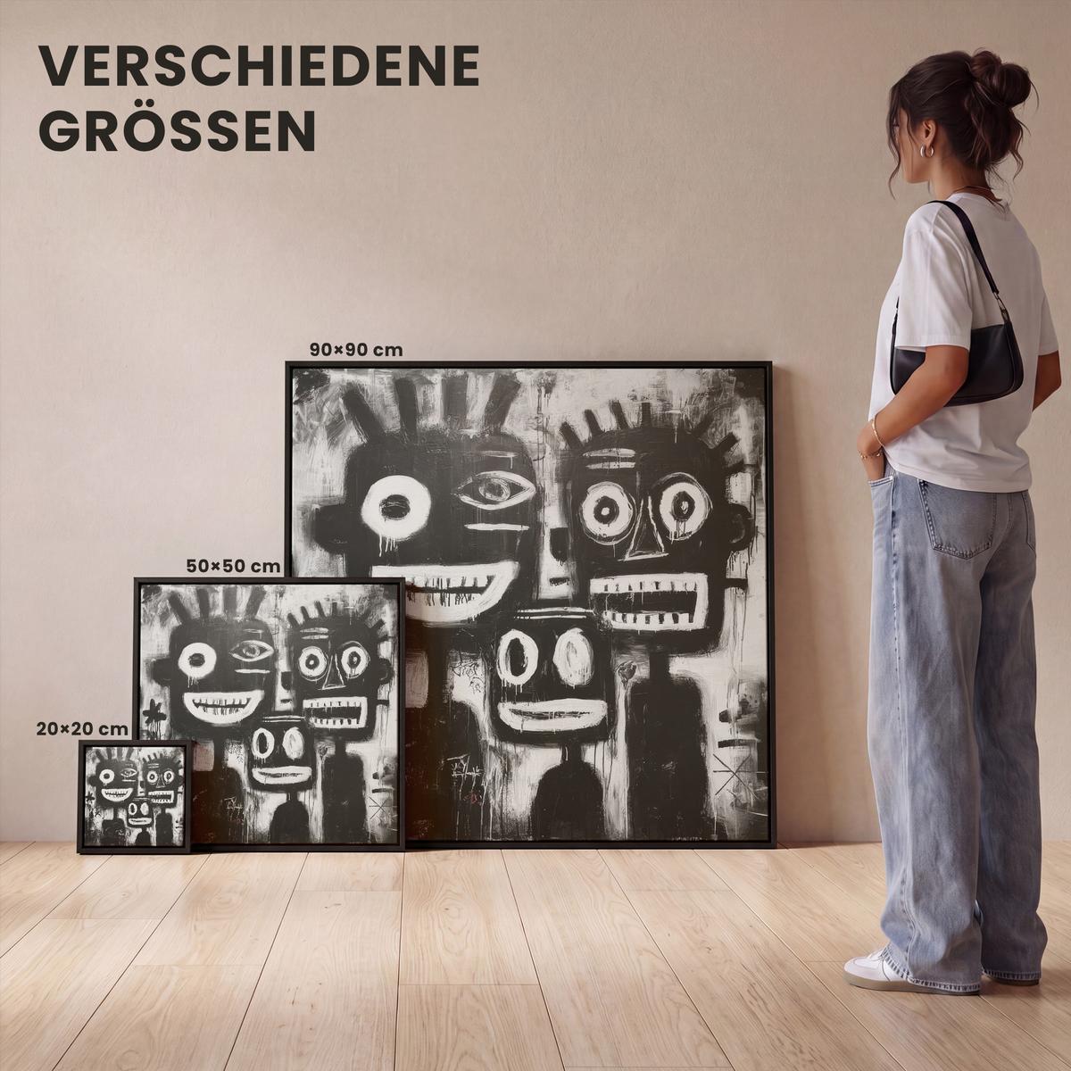 LEINWAND Bilder mit Rahmen - Malerei - Figuren - Schwarz - Abstrakt - 20x20 - Schwarz, Textil (20/20cm) - MuchoWow