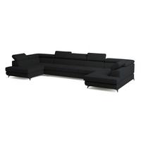 WOHNLANDSCHAFT URMANO Schwarz Boucle-Stoff mit Schlaffunktion - Schwarz, Holz (395/89/190cm) - MASSENO