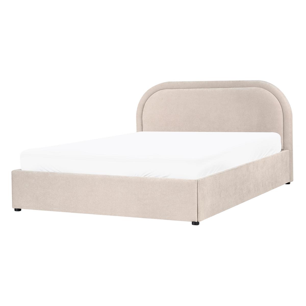 BETT mit Stauraum 140/200 Chenillegewebe Hellbeige Quillien - Beige, Textil (140/200cm) - Beliani