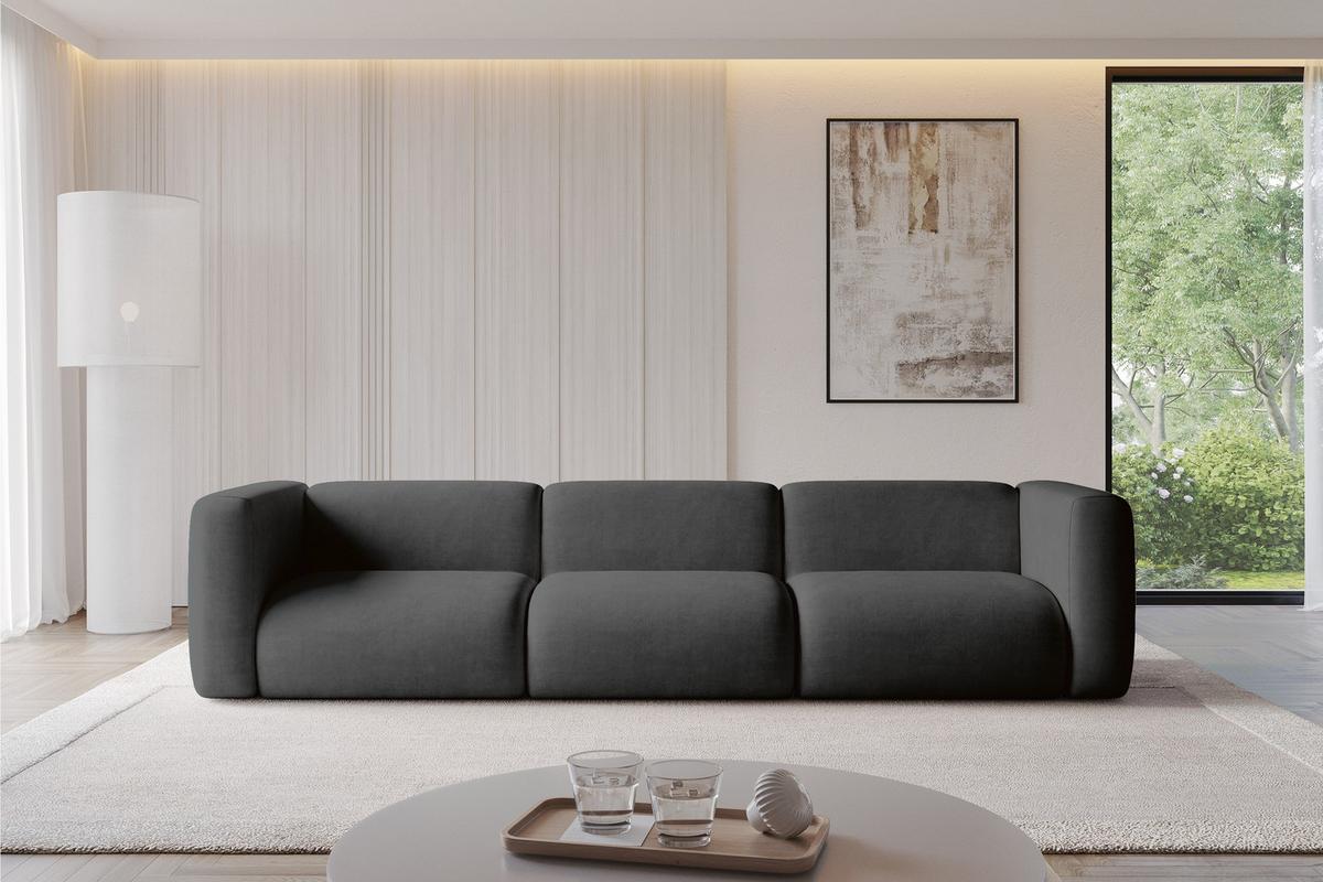 MODULARES Sofa 3-SITZER MIRA-S2 319x89x70 Schwarz cm Velours - Anthrazit/Schwarz, Holzwerkstoff/Kunststoff (319/70/89cm) - ALTDECOR