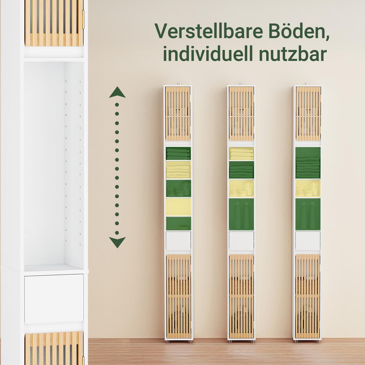 HOCHSCHRANK aus Holz, Schmal Weiß, 20x20x180cm - Weiß/Naturfarben, Holzwerkstoff (20/180/20cm) - SoBuy