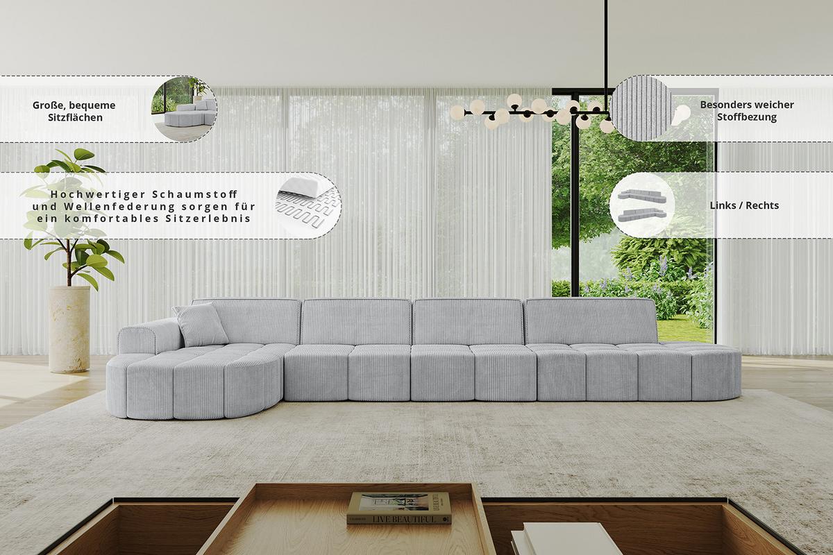 ECKSOFA Ottomane Links LIVO-L3 - 422x173x79,5 cm Schwarz - Schwarz, Holzwerkstoff/Textil (422/173cm) - ALTDECOR