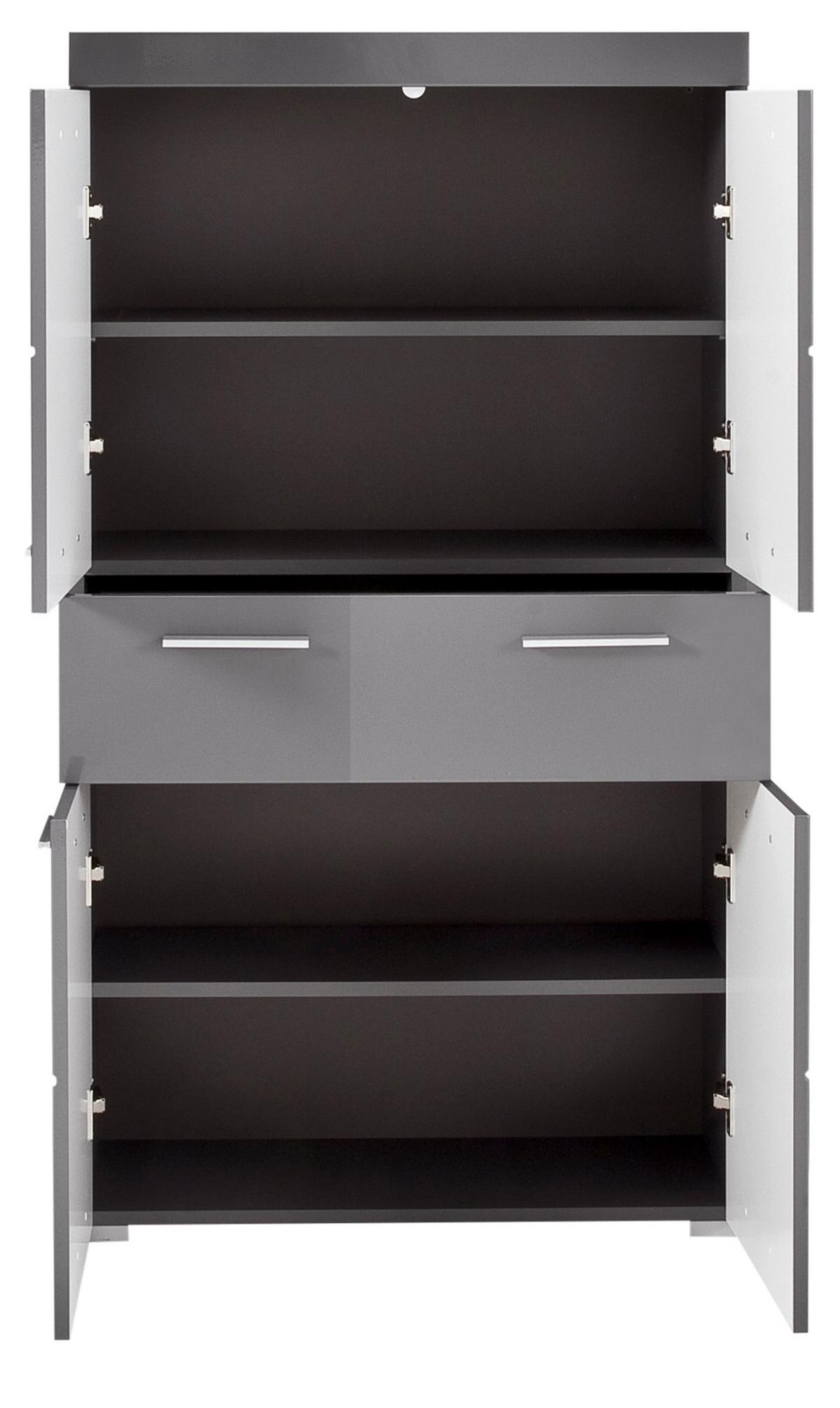MIDISCHRANK grau Hochglanz 73 x 132 cm, Badschrank mit viel Stauraum - Grau, Holzwerkstoff/Kunststoff (73/132/31cm) - Top.Furn
