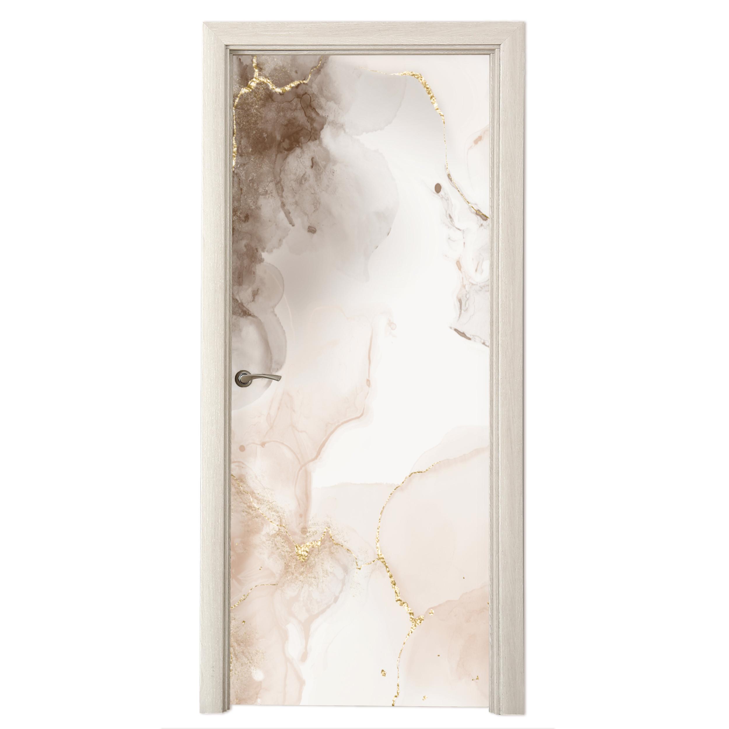 TÜRAUFKLEBER Marmor - Braun - Linie 90x235 cm - Türtapete - Champagner, Kunststoff (90/0.1cm) - MuchoWow