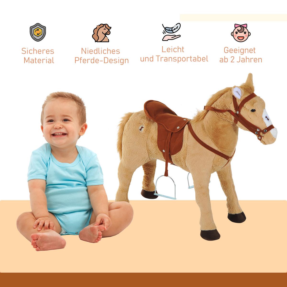 KINDER SCHAUKELTIER, Beige, Plüsch+ Eisen - Beige, Metall (28/60/85cm) - HOMCOM