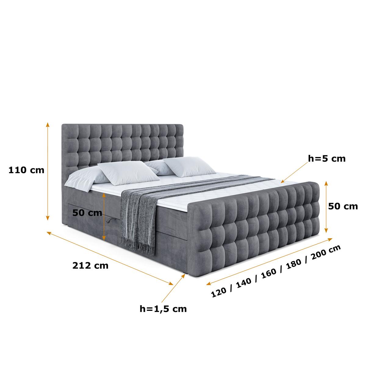 BOXBETT VIONE-Z - 140 x 200 - H4 - Dunkelgrau - Dunkelgrau, Holzwerkstoff (140/200cm) - ALTDECOR
