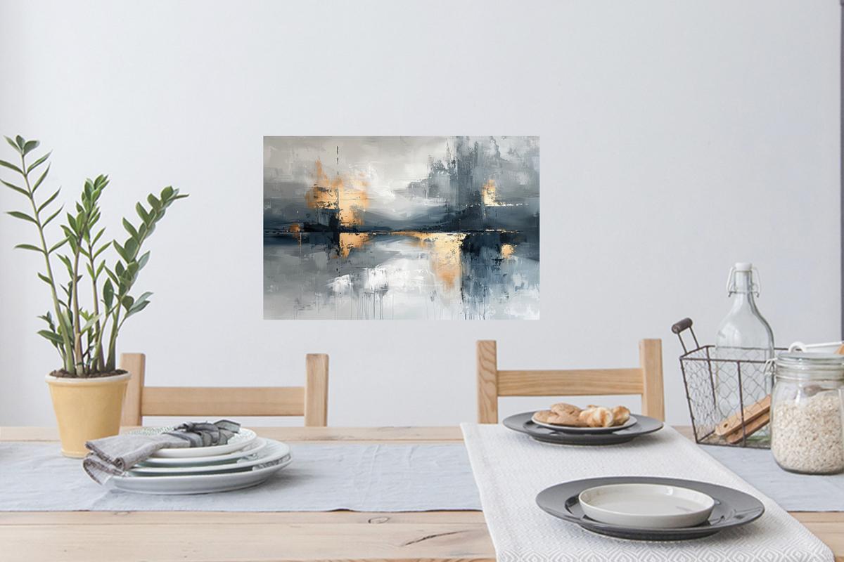 WANDTATTOO Kunst - Grau - Gold - Abstrakt Deko Wohnzimmer 60x40 cm - Dunkelgrau, Kunststoff (60/40/0.1cm) - MuchoWow