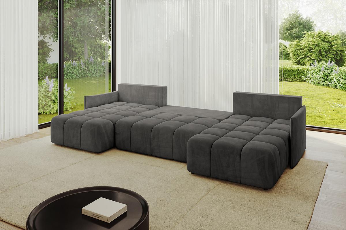 WOHNLANDSCHAFT LONLI-U 355x189x68 Dunkelgrau Velours - Anthrazit, Holzwerkstoff/Kunststoff (355/68/189cm) - ALTDECOR