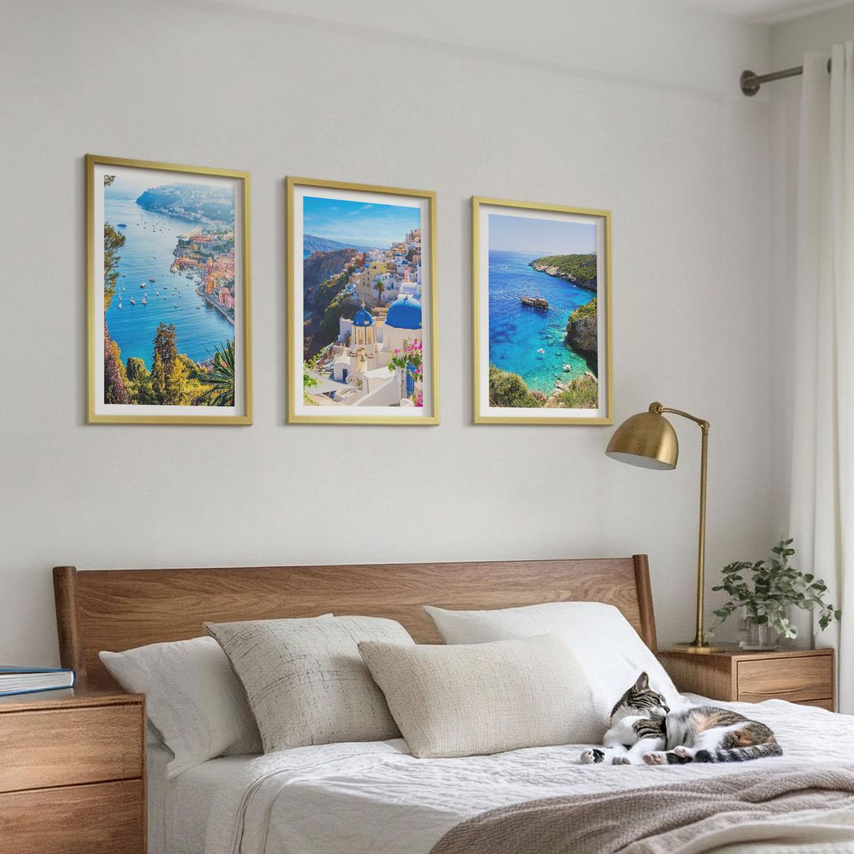 BILDER SET 3er Set - 40x60 cm Goldrahmen - Griechische Ansichten von Santorin Oia - Goldfarben, Kunststoff (40/60cm) - TULUP