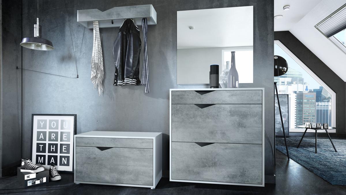 GARDEROBE Kolmio Fronten in Beton Oxid Optik - Hellgrau, Holzwerkstoff (190/185/33cm) - Vladon