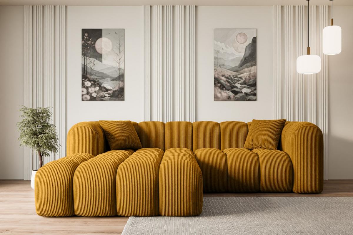ECKSOFA Ottomane Links OLEA-L1 - 231x173x74 cm Senfgelb - Currygelb/Schwarz, Holzwerkstoff/Kunststoff (190/242cm) - ALTDECOR