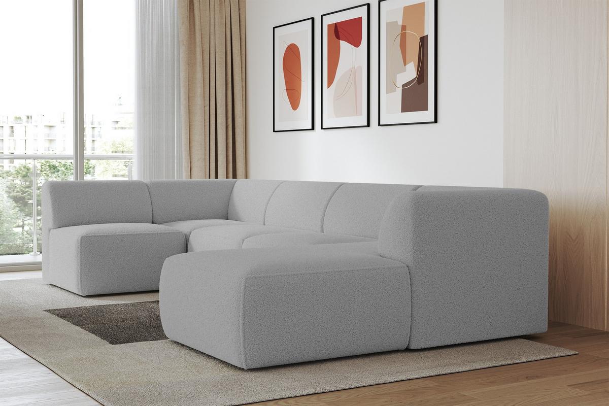 WOHNLANDSCHAFT Ottomane Rechts MOVO-L 345x180x78 cm Hellgrau Bouclé - Anthrazit, Holzwerkstoff/Kunststoff (180/78/345cm) - ALTDECOR