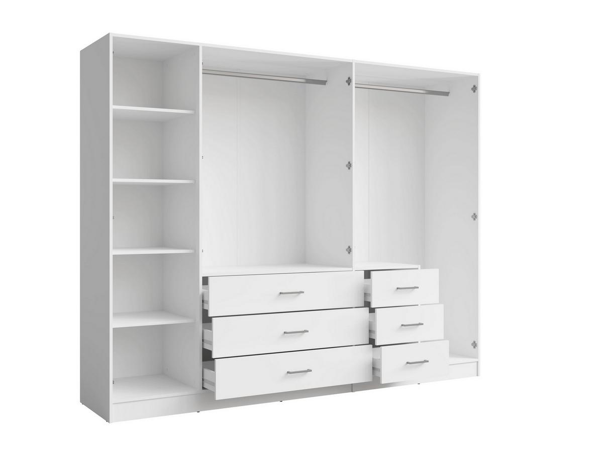 DREHTÜRENSCHRANK NEVARIS 250/200,5/58cm 5-türig mit Spiegel Weiß - Weiß, Holzwerkstoff (250/200.5/58cm) - MASSENO