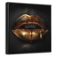 LEINWAND Bilder mit Rahmen - Frau - Porträt - Lippen - Gold - Schwarz - 20x20 - Schwarz, Textil (20/20cm) - MuchoWow