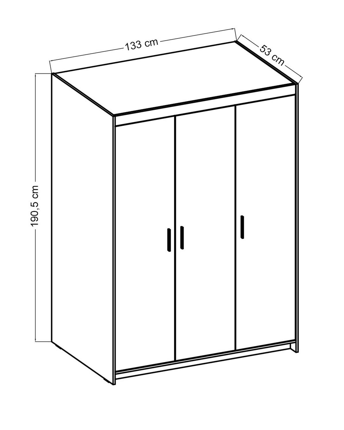 KLEIDERSCHRANK Storicos Weiß 133/190,5/53 cm - Modern 3-türig - Weiß, Holzwerkstoff/Kunststoff (133/190.5/53cm) - AX Living