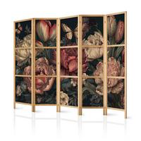 PARAVENT Japanischer 5-tlg 225x172 cm Bunte Blumen - Multicolor, Holz/Textil (225/172/3cm) - Muralo