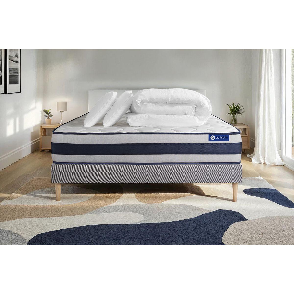 BETT Actilatex ergo Latex und Memory-Schaum 160 x 200 cm h3 - Kit Bettgestell Grau - Mit Kissen und Bettdecke - Beige/Grau, Karton/Holz (160/200cm) - ACTISOM