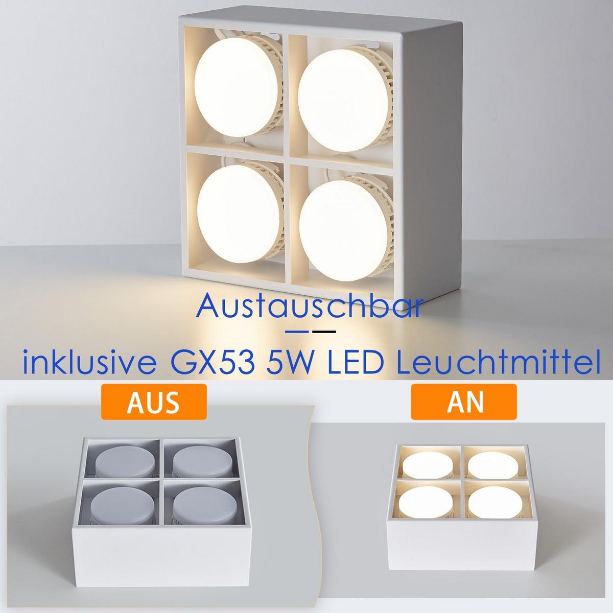 LED-DECKENLEUCHTE Harmonie 4-flammig 20/20/9 cm - Weiß, Metall (20/20/9cm) - Nettlife