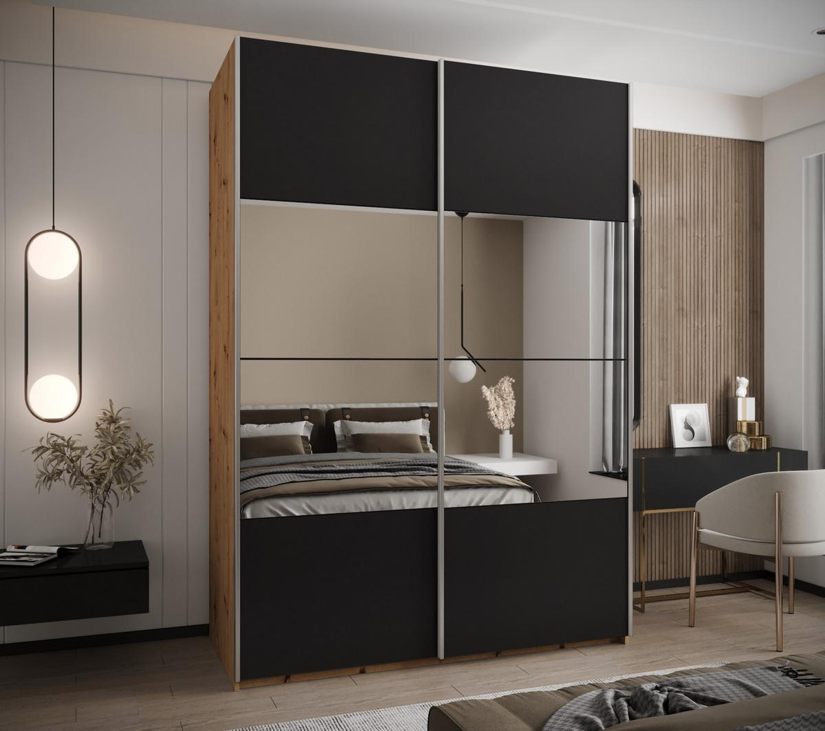 SCHWEBETÜRENSCHRANK 245,5/170/64 2-türig - Silberfarben/Schwarz, Holz/Metall (170/245/64cm) - Abiks Möbel
