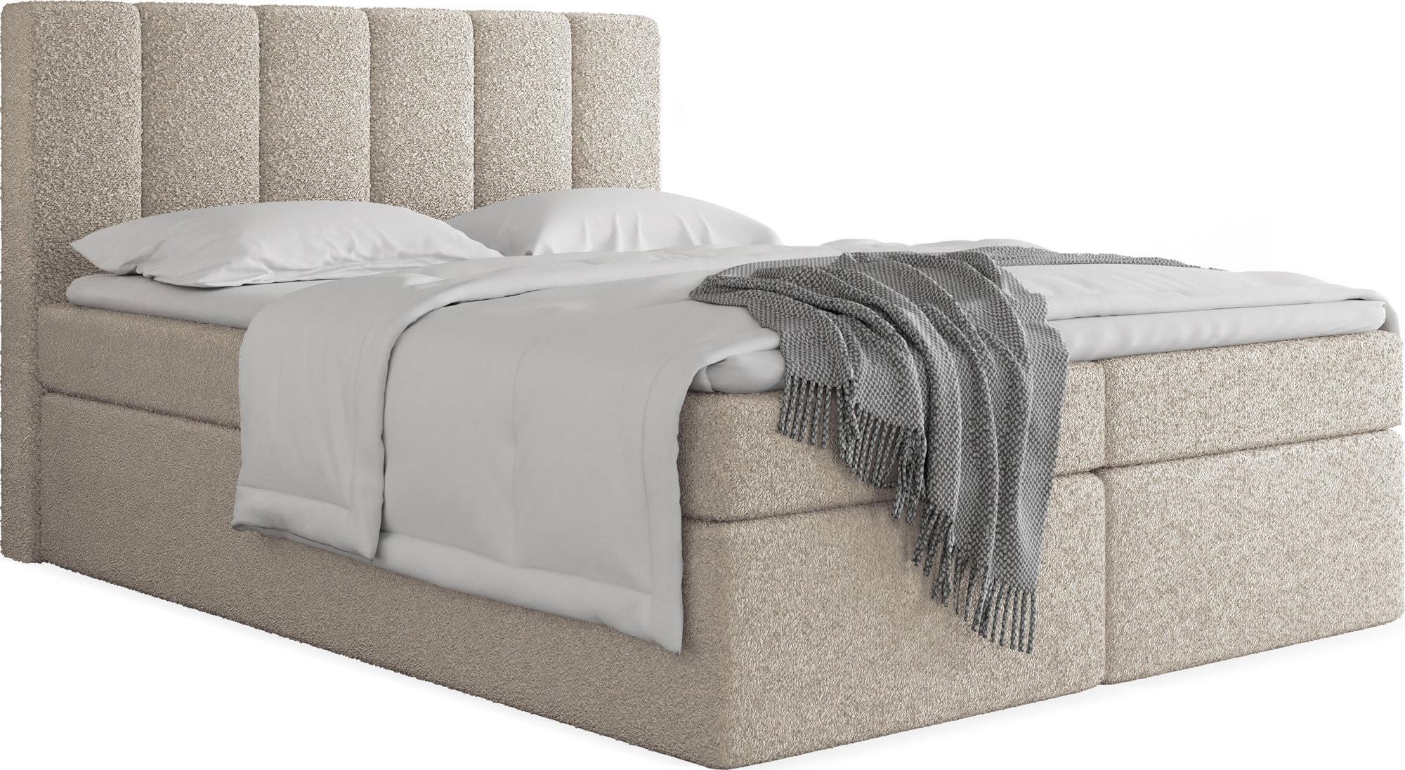 BOXBETT Amira mit Bettkasten, Boucle Beige 120/200 cm – 7-Zonen Taschenfederkern-Matratze & Komfortschaum-Topper - Beige/Schwarz, Holz/Holzwerkstoff (120/200cm) - WFL GROUP