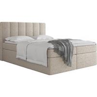 BOXBETT Amira mit Bettkasten, Boucle Beige 120/200 cm – 7-Zonen Taschenfederkern-Matratze & Komfortschaum-Topper - Beige/Schwarz, Holz/Holzwerkstoff (120/200cm) - WFL GROUP