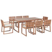 GARTENMÖBEL-SET 8-Sitzer Taupe zertifiziertes Akazienholz Sassari Premium - Hellbraun, Holz - Beliani