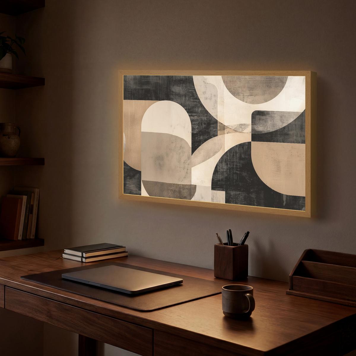 WANDLEUCHTE MIT AKKU Abstrakt - Formen - Modern - Beige 60x40 cm - Grau, Holzwerkstoff (60/40/8cm) - OnlyWow