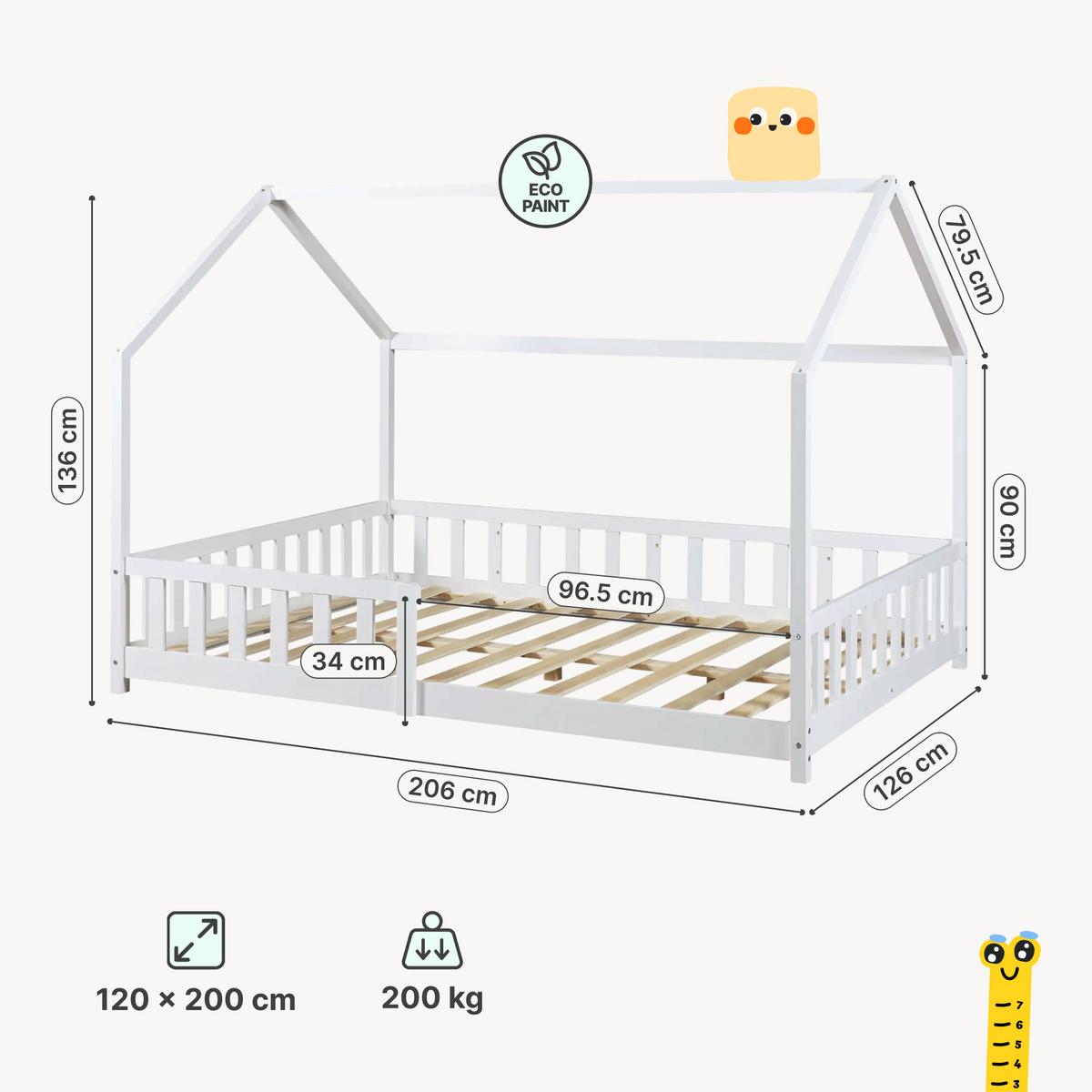 HAUSBETT Hesel - Weiß, Holz (120/200cm) - [en.casa]